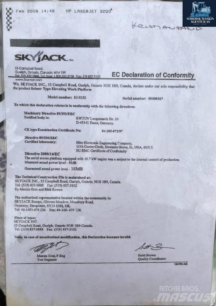 SkyJack 9250 Piattaforme a pantografo