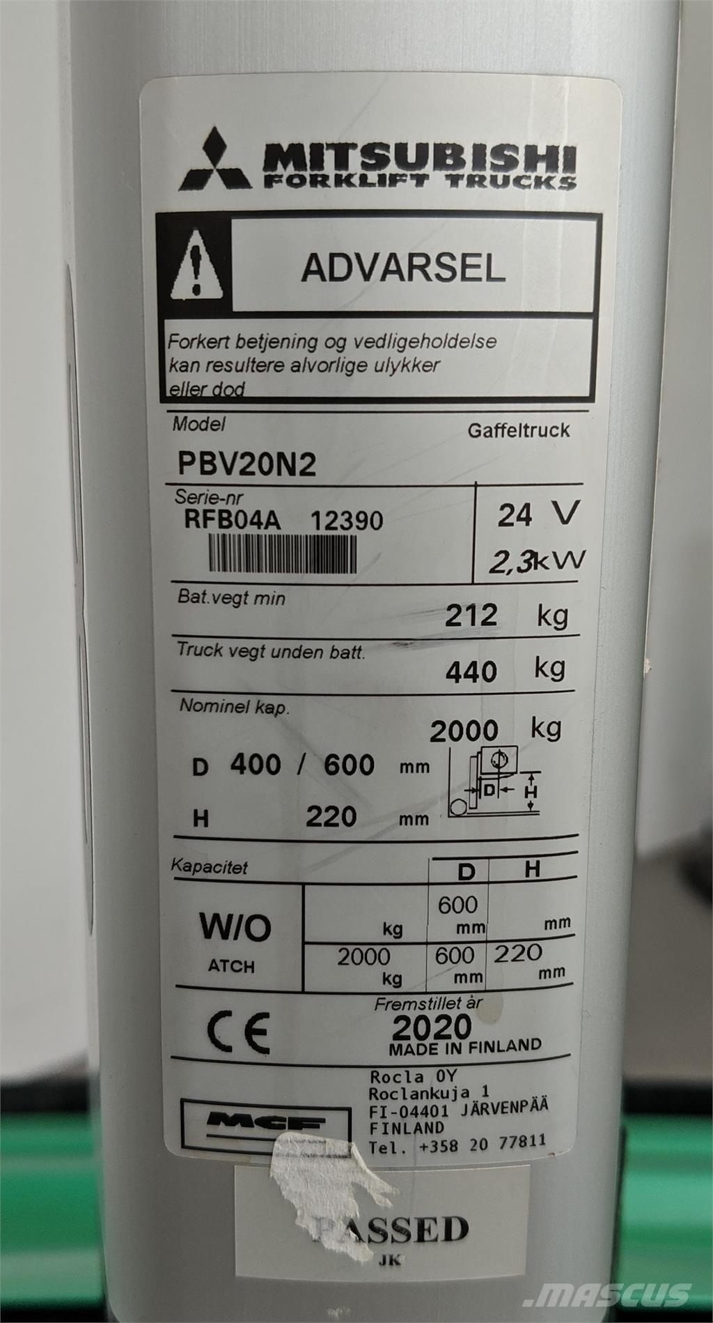 Mitsubishi PBV20N2 Carrelli a piattaforma