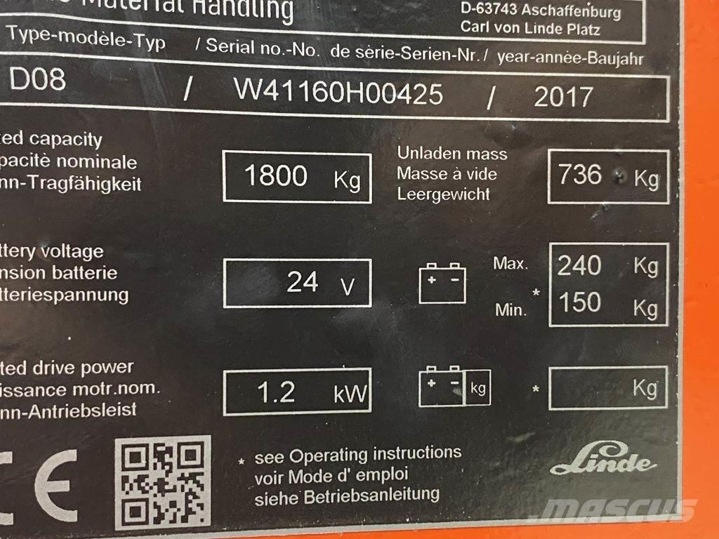 Linde D08 Transpallet uomo a terra