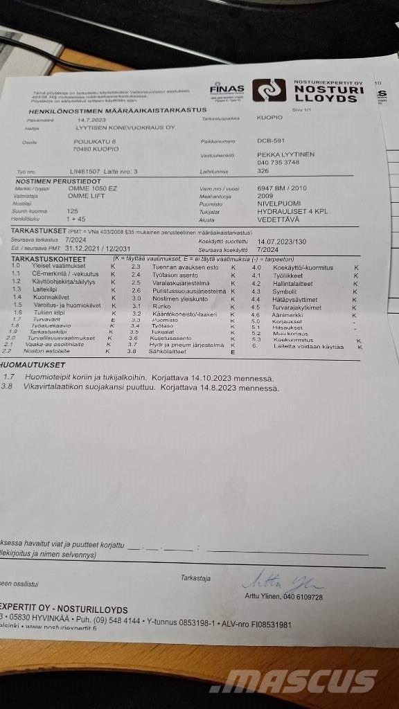 Ommelift 1050EZ Piattaforme aeree su rimorchio