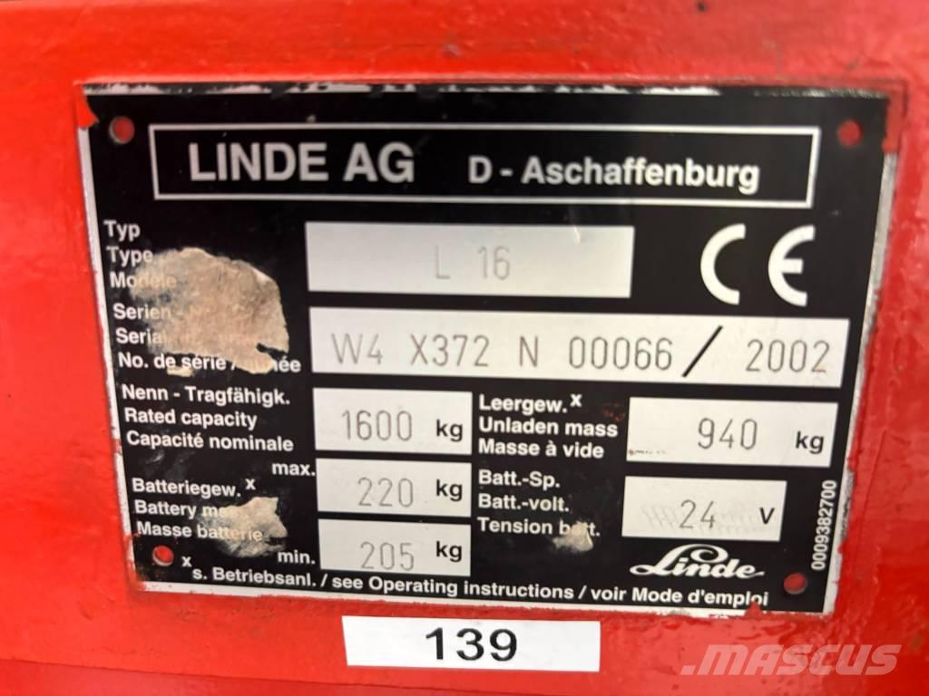 Linde L16 Transpallet uomo a terra