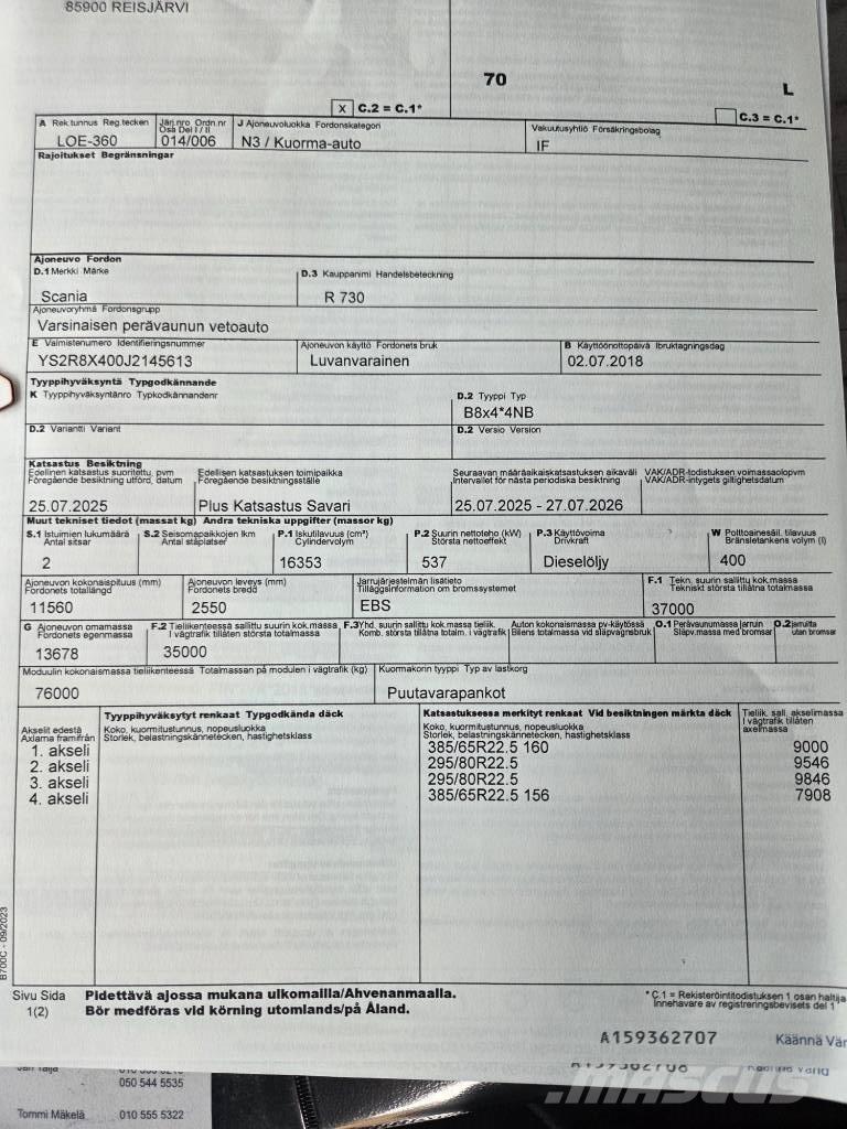 Scania R730 Camion trasporto legname