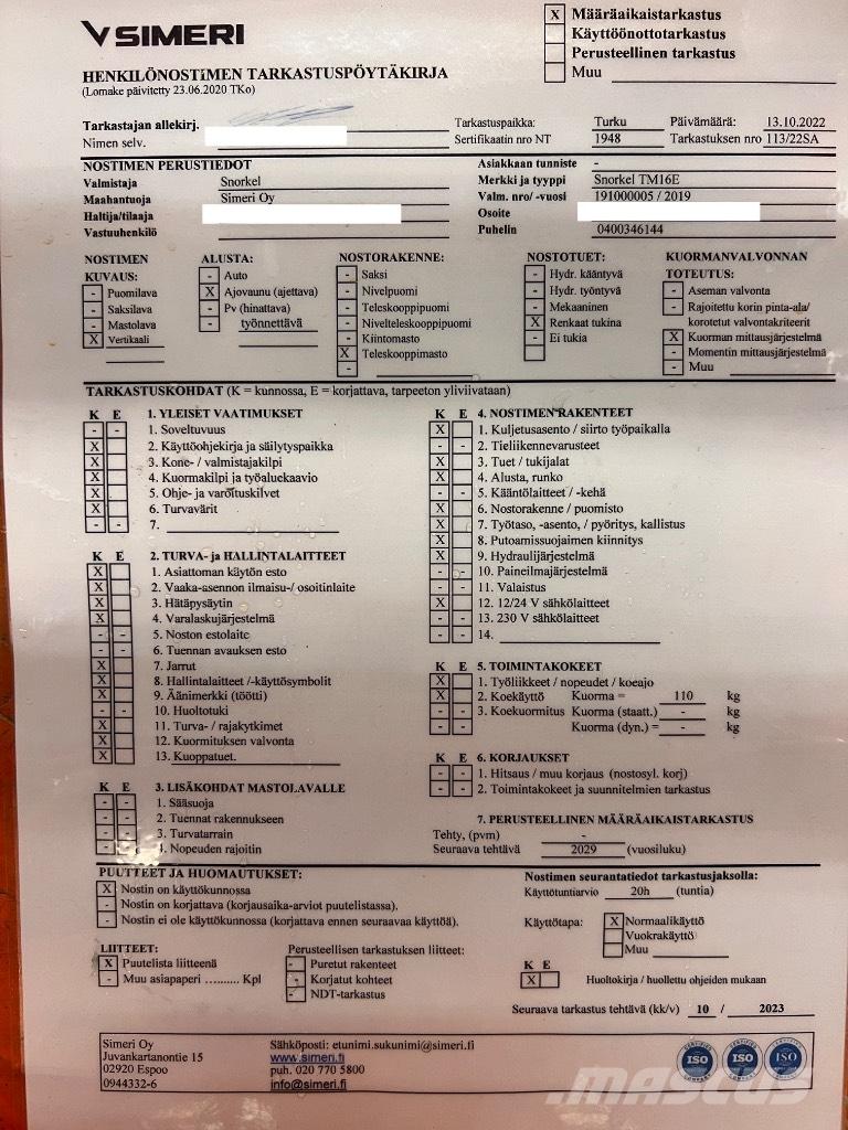 Snorkel tm 16E Piattaforme a pantografo