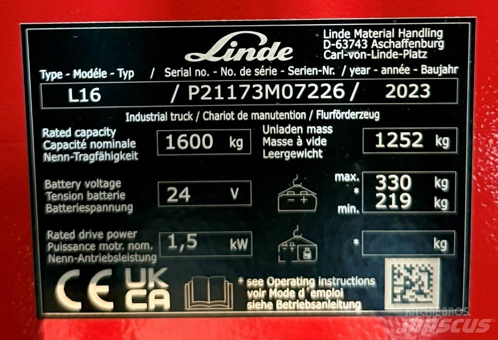 Linde L16/1173-01 Transpallet uomo a terra