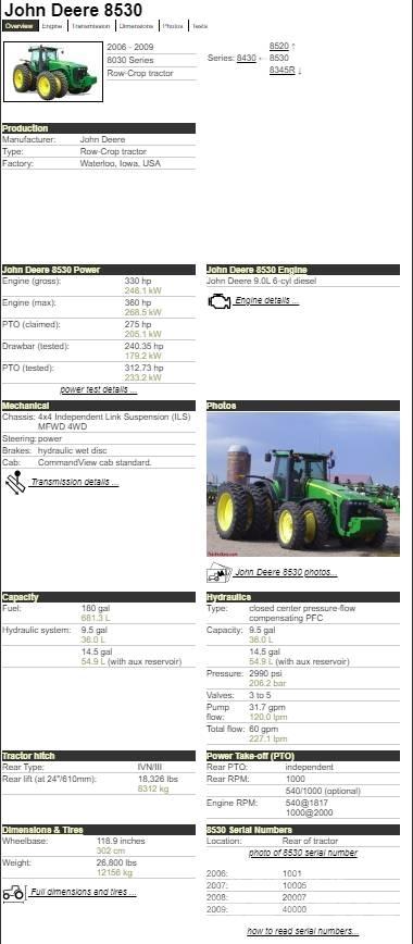 John Deere 8530 Trattori