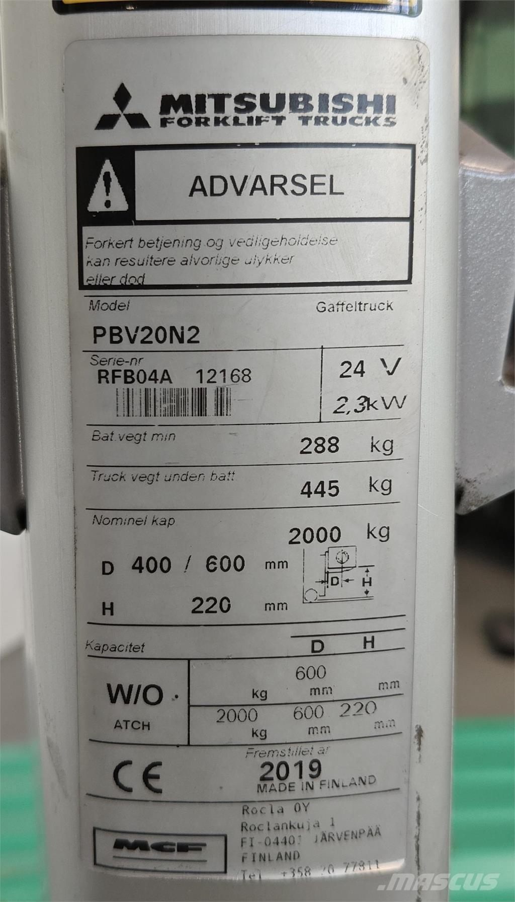 Mitsubishi PBV20N2 Carrelli a piattaforma