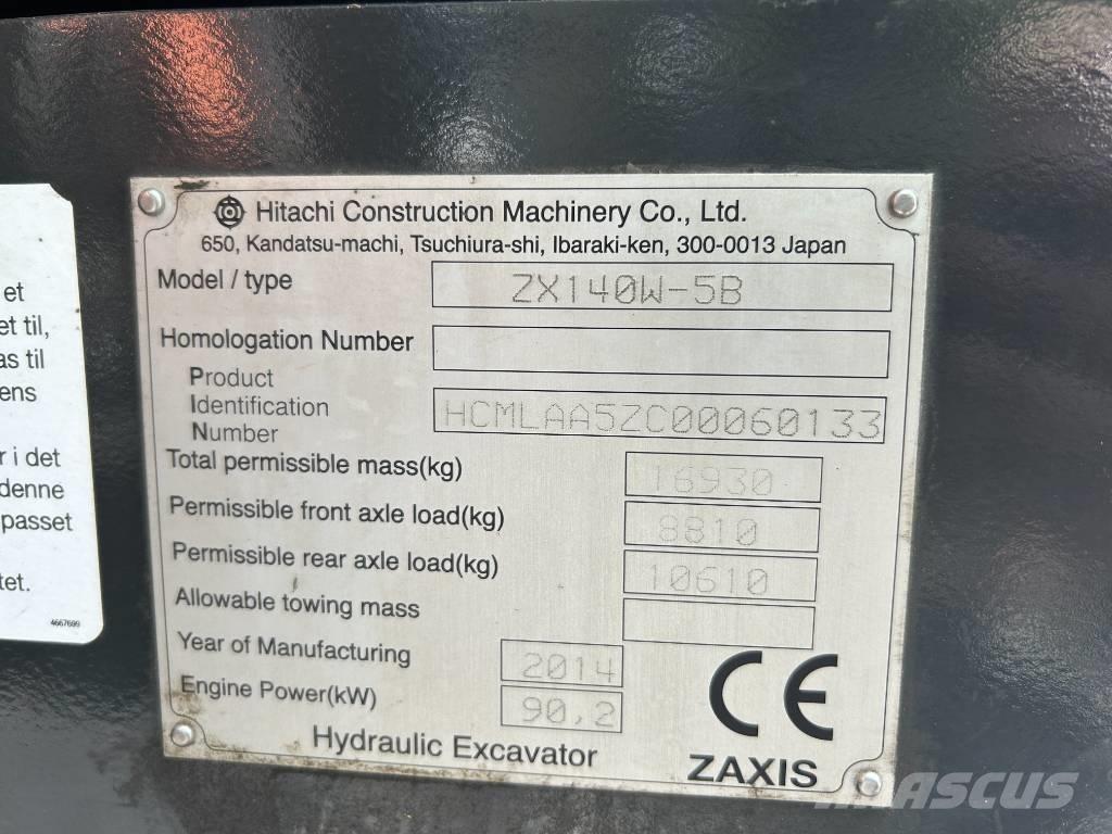 Hitachi ZX140W-5B Escavatori gommati