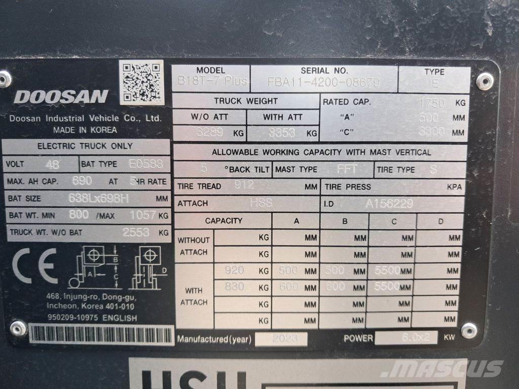Doosan B18T-7 PLUS Carrelli elevatori elettrici