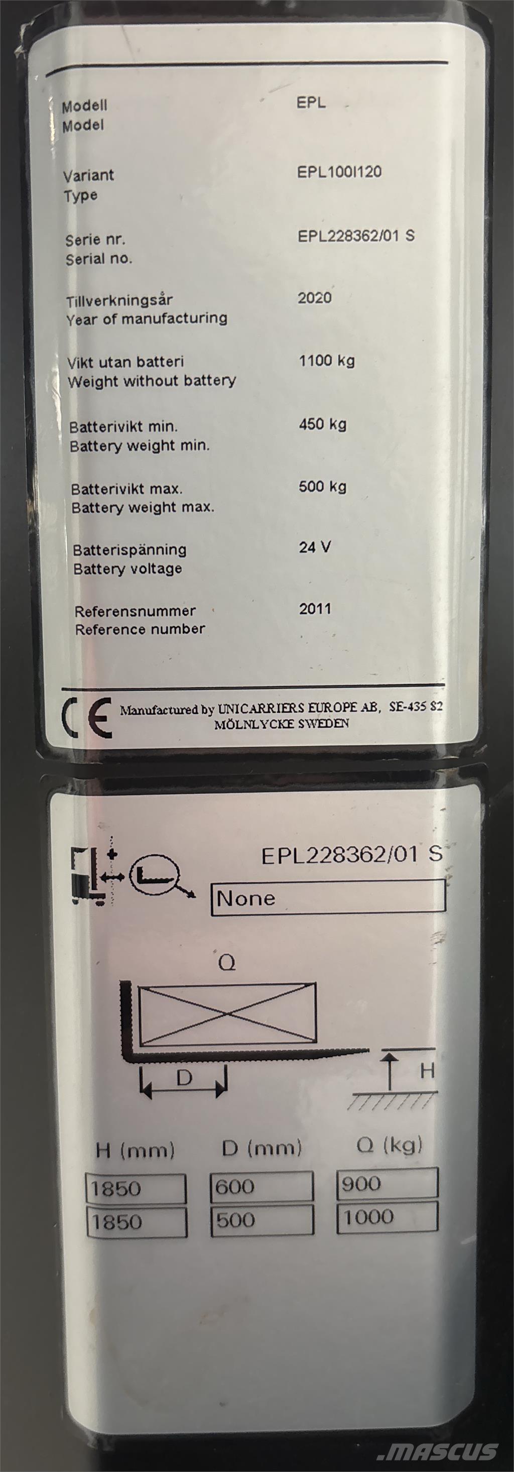 UniCarriers EPL100 Commissionatore basso livello