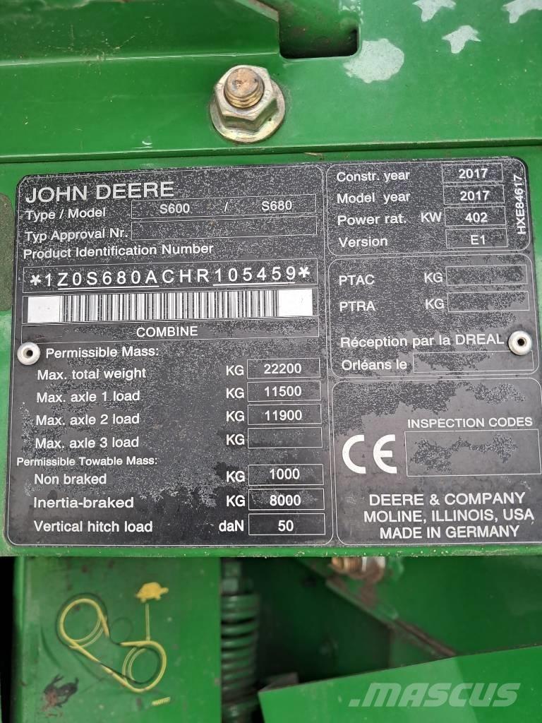 John Deere S 680 i Mietitrebbiatrici