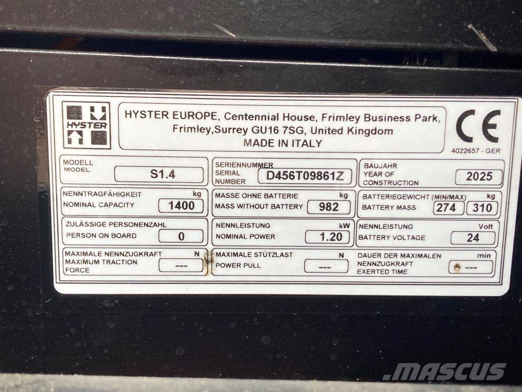 Hyster S 1.4 Transpallet uomo a terra