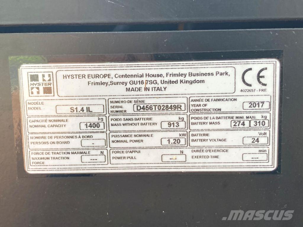 Hyster S 1.4 IL Transpallet uomo a terra