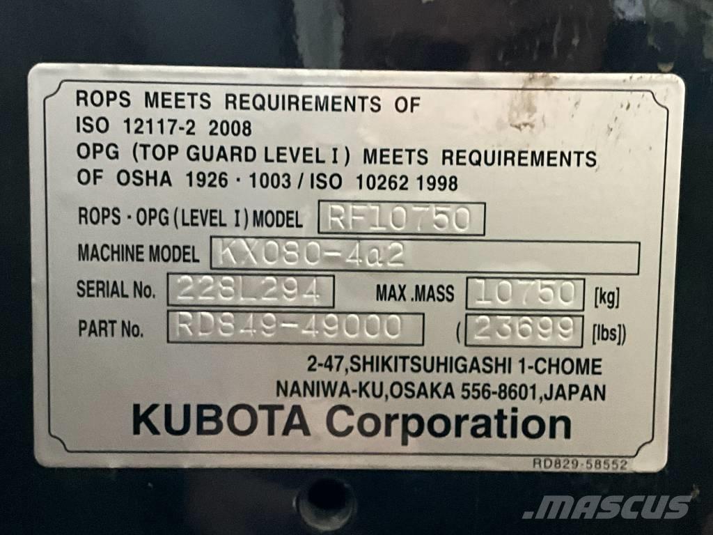 Kubota KX 080-4 A 2 Cabine e interni