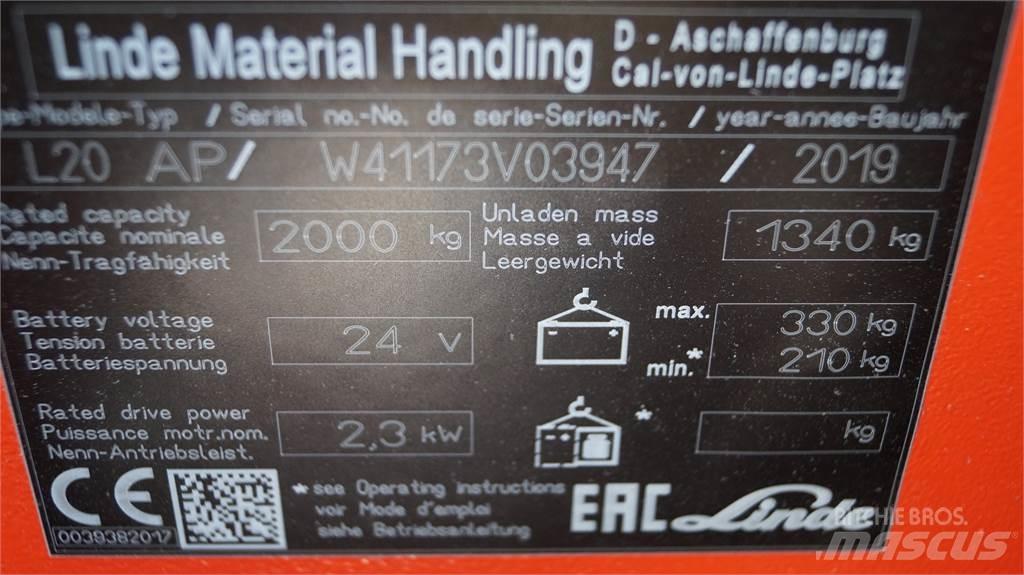 Linde L20APi Transpallet uomo a terra