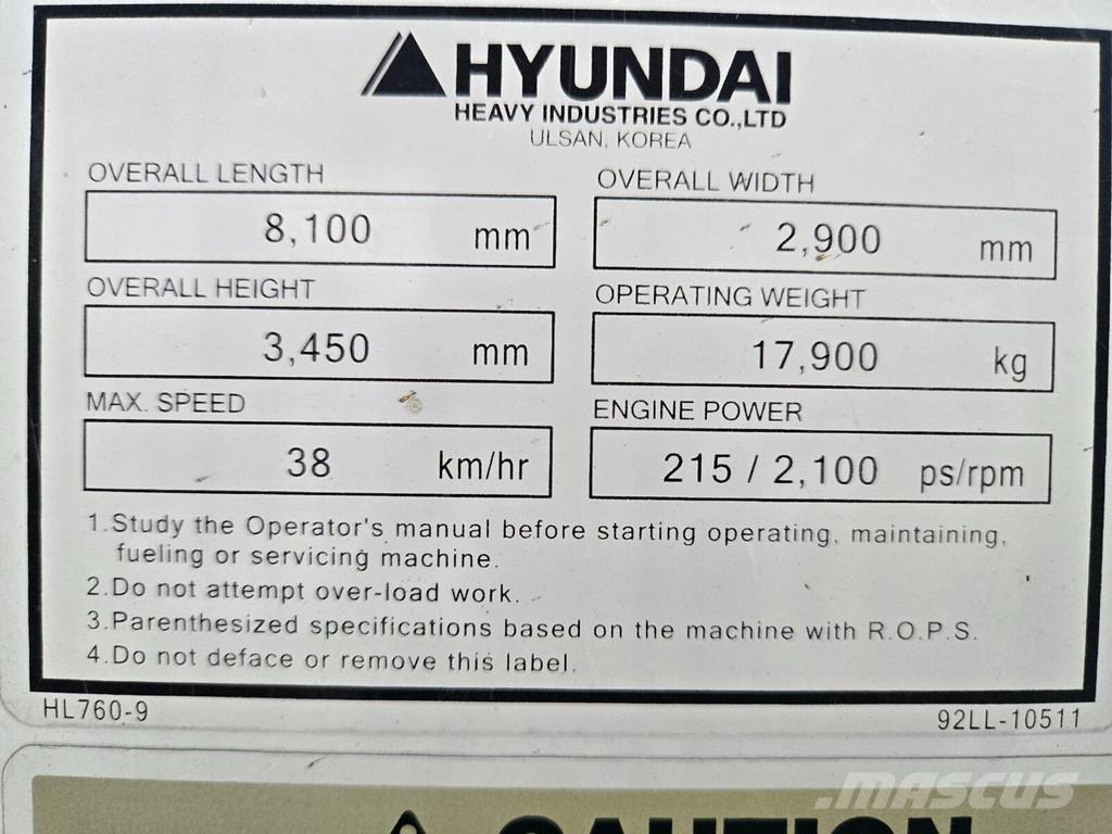 Hyundai HL760-9 Pale gommate