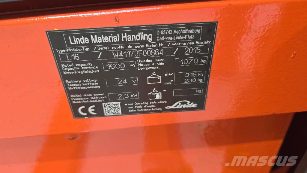 Linde L 16 Transpallet uomo a terra