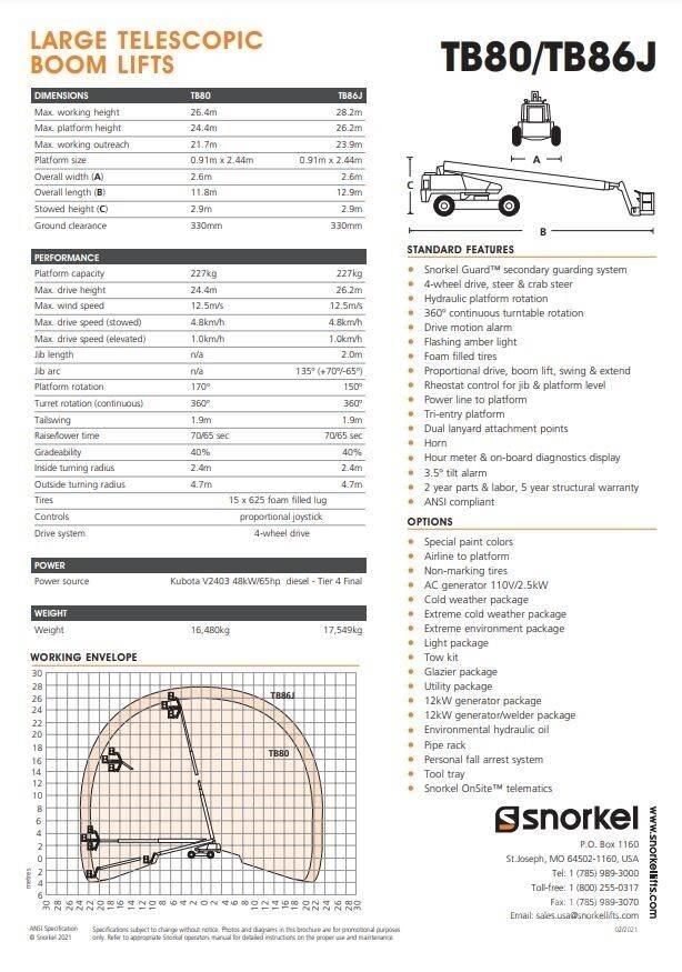 Snorkel TB86J Piattaforme a braccio telescopico