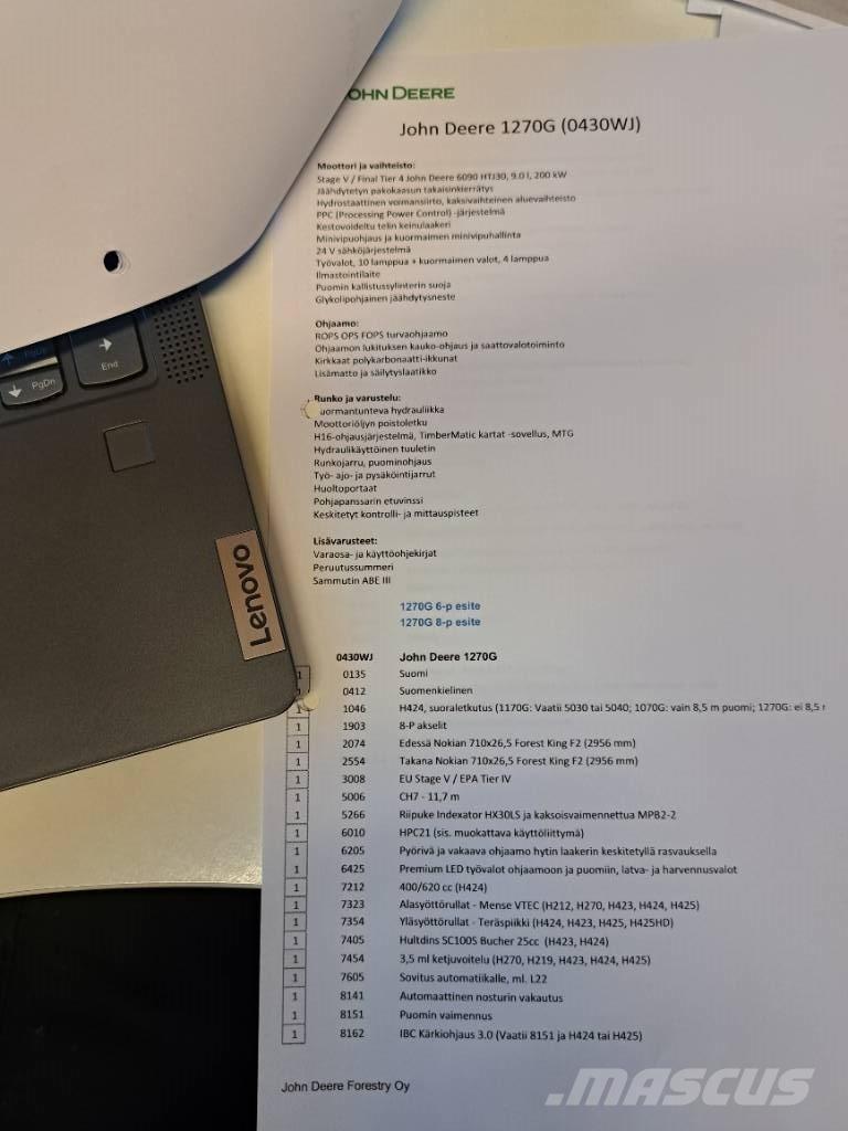 John Deere 1270 G Abbattitrici, Disboscatrici