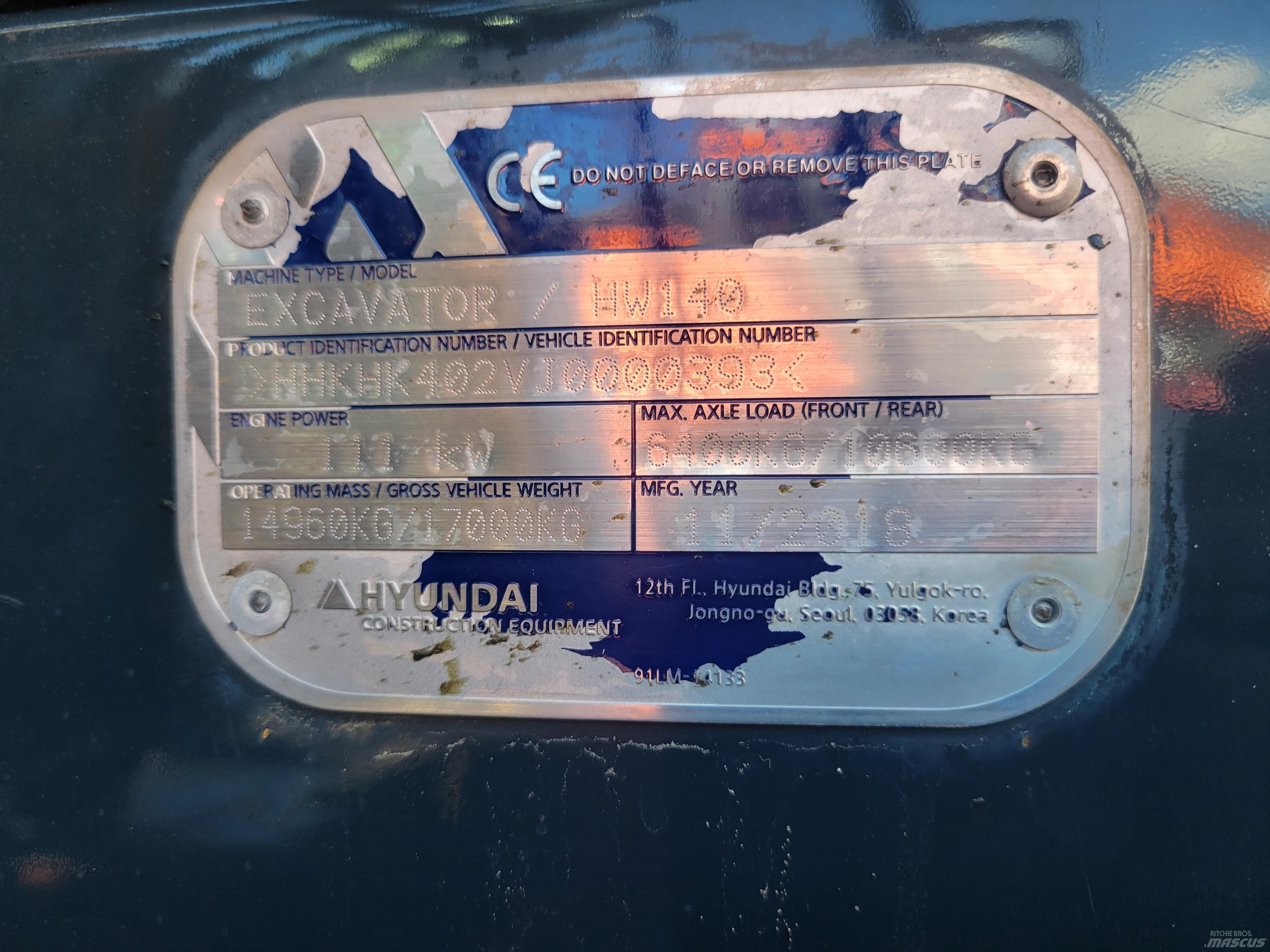 Hyundai HW140 Escavatori gommati