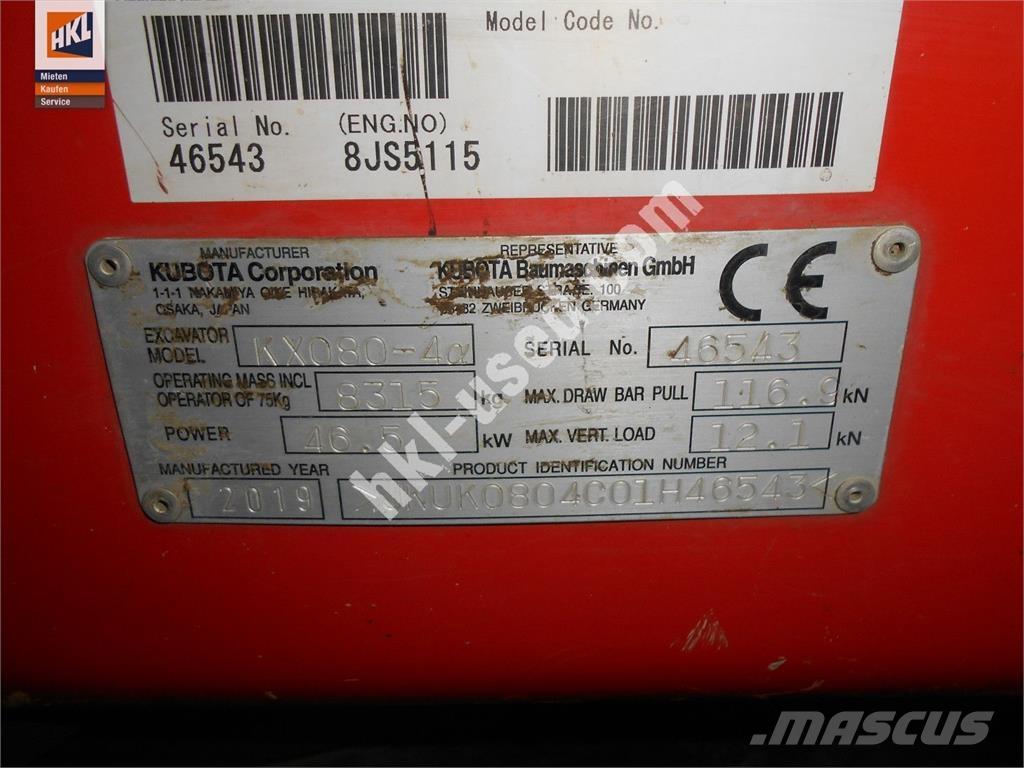 Kubota KX 080-4 Miniescavatori