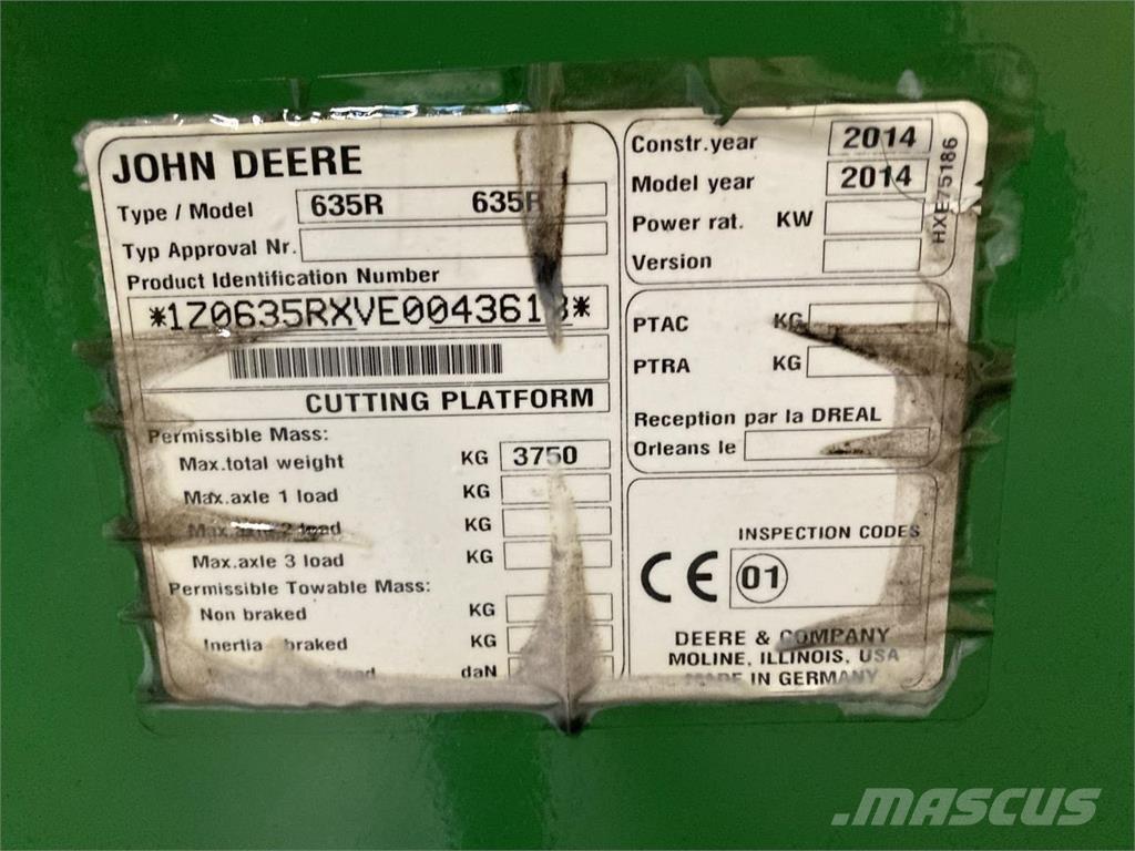 John Deere 635R Testate per mietitrebbie