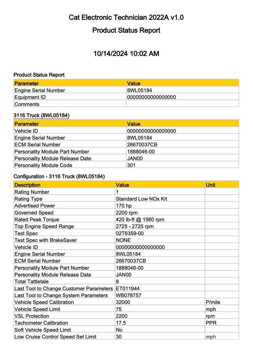 CAT 3116 Componenti elettroniche