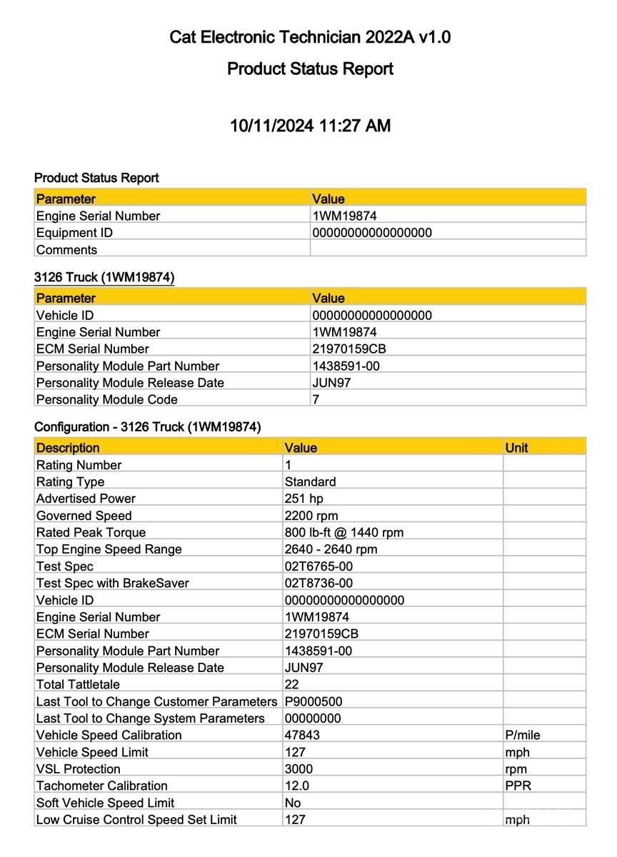 CAT 3126 Componenti elettroniche