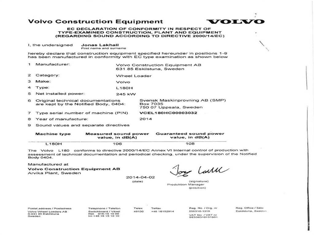 Volvo L180H Pale gommate