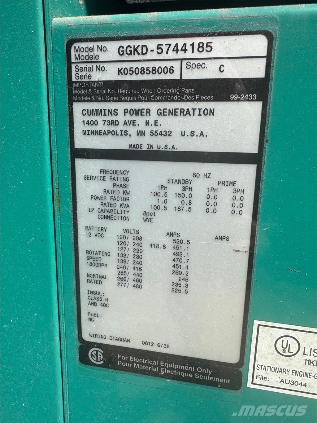 Cummins 150kW Generatori a gas