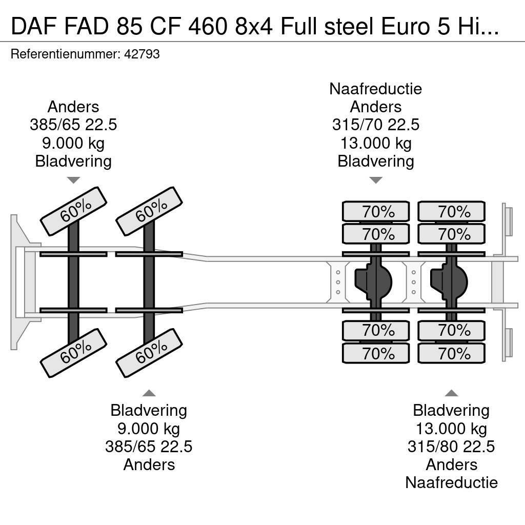 DAF FAD 85 CF 460 8x4 Full steel Euro 5 Hiab 20 Tonmet Camion con gancio di sollevamento