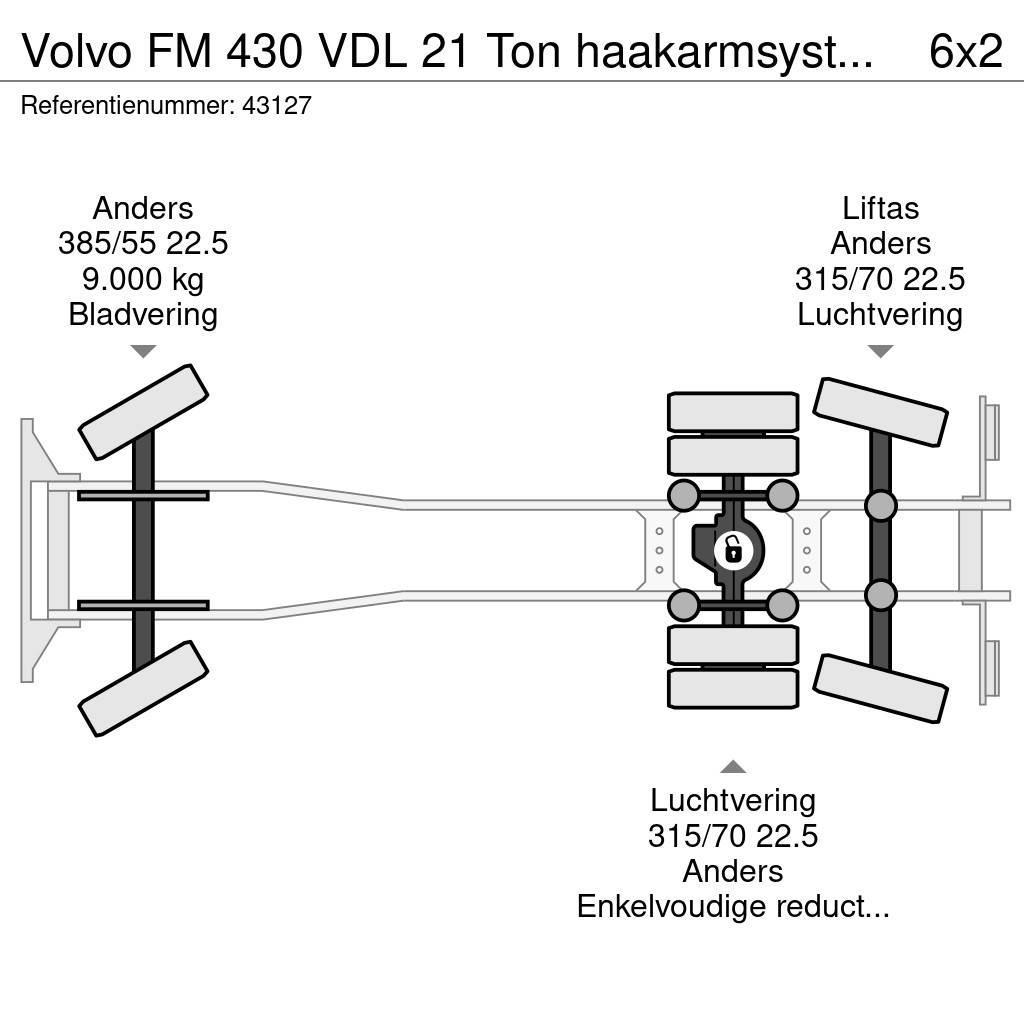 Volvo FM 430 VDL 21 Ton haakarmsysteem Camion con gancio di sollevamento