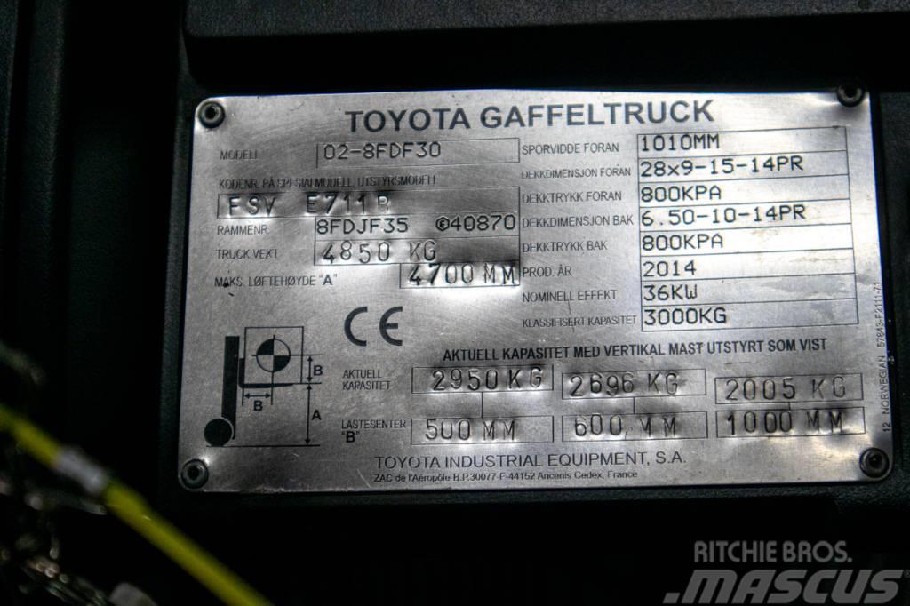 Toyota 02-8FDF30,dieselmotviktstruck med 4700 mm lyfthöjd Carrelli elevatori diesel