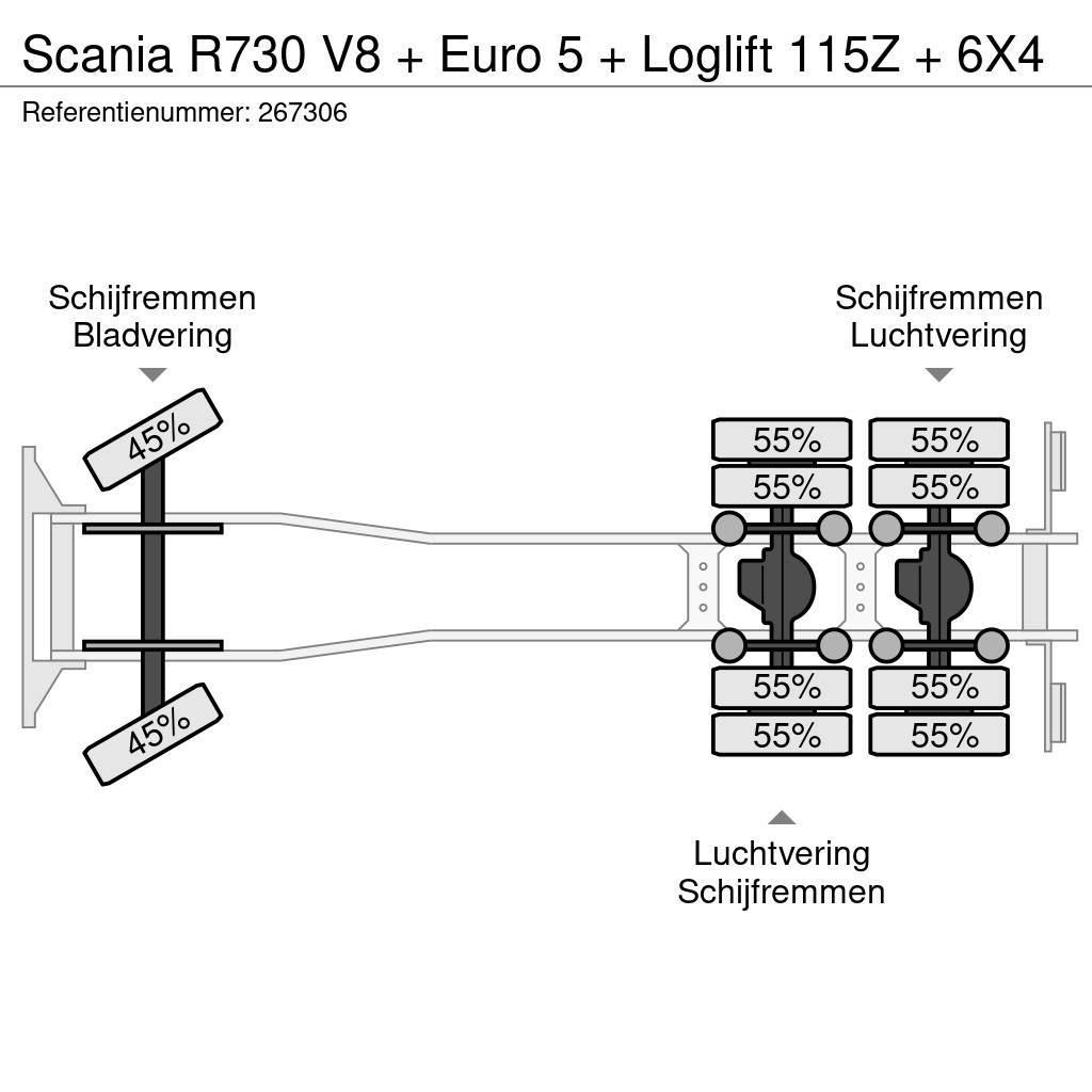 Scania R730 V8 + Euro 5 + Loglift 115Z + 6X4 Camion con sponde ribaltabili