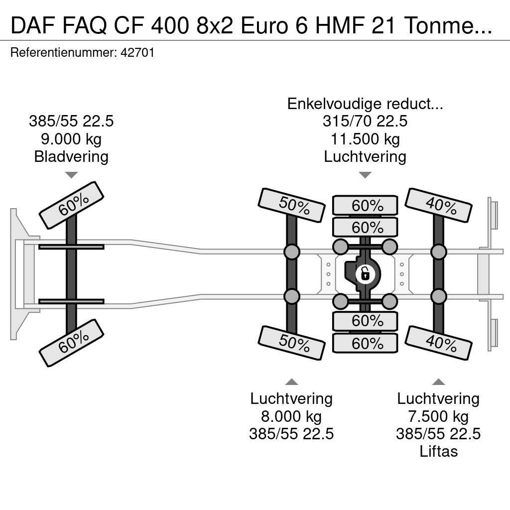 DAF FAQ CF 400 8x2 Euro 6 HMF 21 Tonmeter laadkraan Camion con gancio di sollevamento