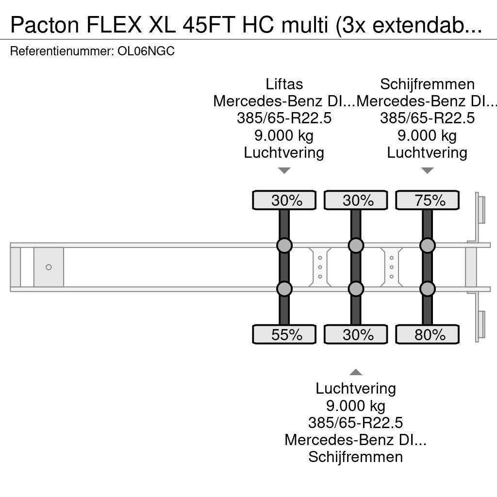 Pacton FLEX XL 45FT HC multi (3x extendable), liftaxle, M Semirimorchi portacontainer