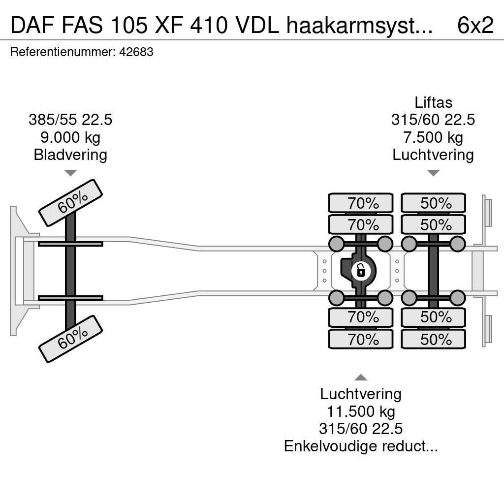 DAF FAS 105 XF 410 VDL haakarmsysteem Camion con gancio di sollevamento