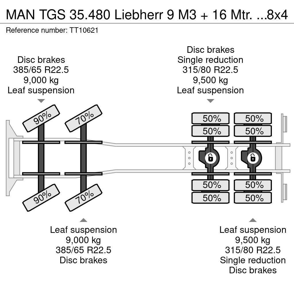 MAN TGS 35.480 Liebherr 9 M3 + 16 Mtr. Belt/Band/Förde Betoniere