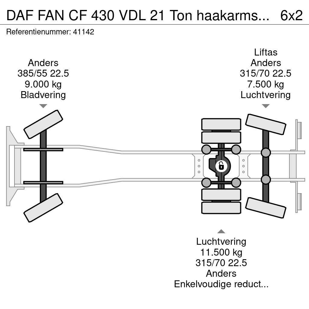 DAF FAN CF 430 VDL 21 Ton haakarmsysteem Camion con gancio di sollevamento
