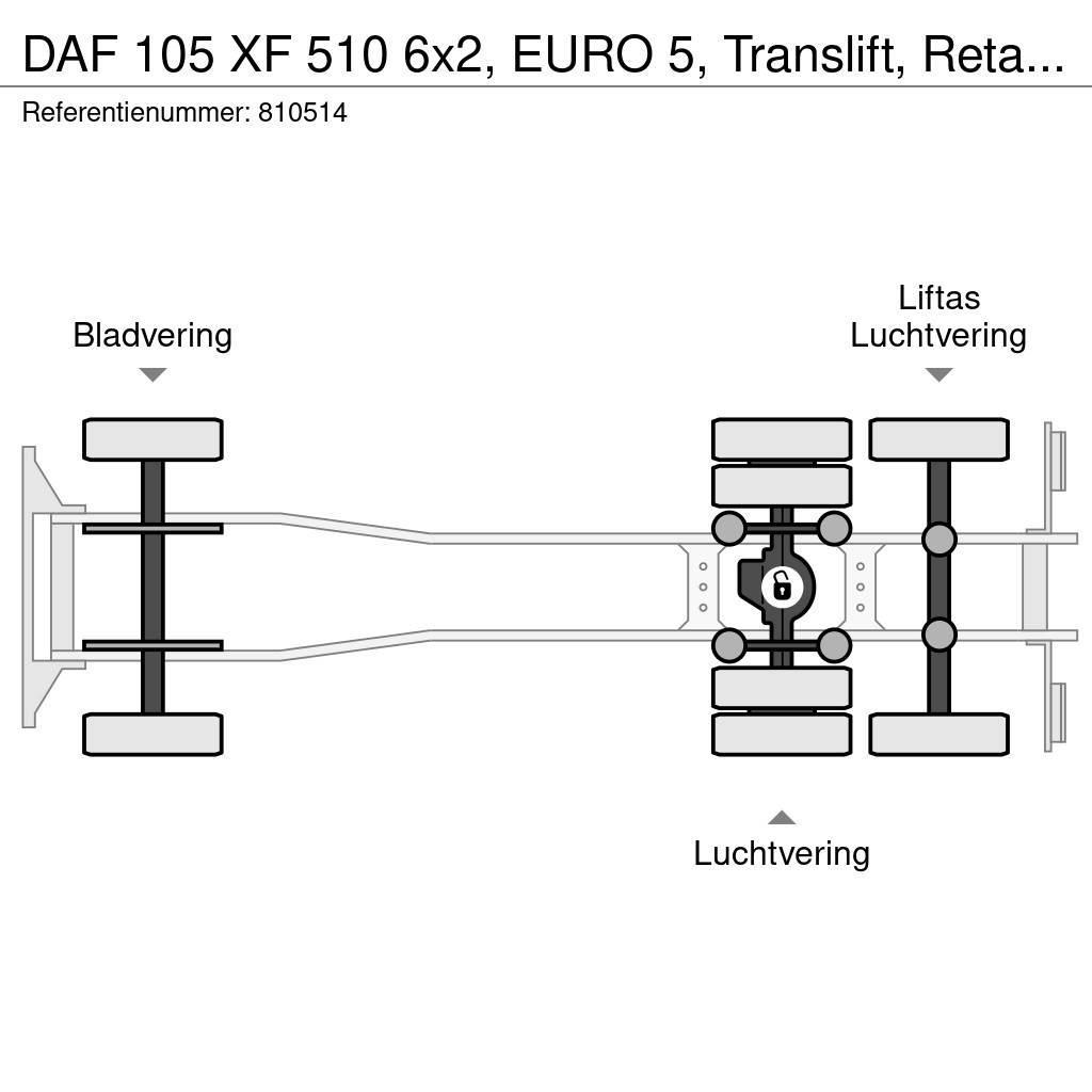 DAF 105 XF 510 6x2, EURO 5, Translift, Retarder, Manua Camion con gancio di sollevamento