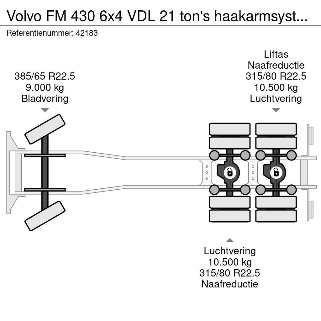 Volvo FM 430 6x4 VDL 21 ton's haakarmsysteem + Hefbare a Camion con gancio di sollevamento
