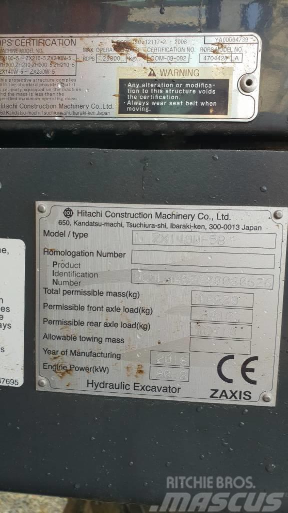 Hitachi ZX140W Escavatori gommati