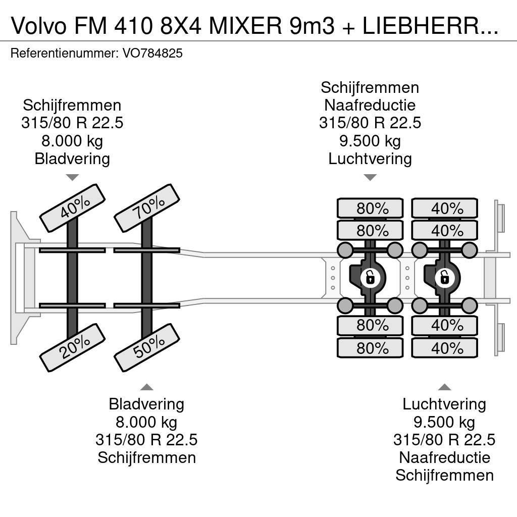 Volvo FM 410 8X4 MIXER 9m3 + LIEBHERR CONVEYOR BELT Betoniere