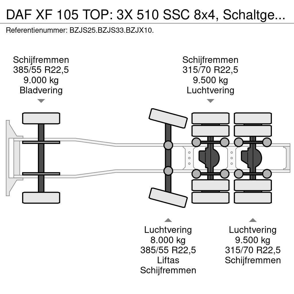 DAF XF 105 TOP: 3X 510 SSC 8x4, Schaltgetriebe, RETARD Motrici e Trattori Stradali