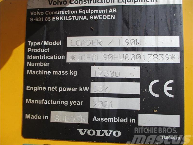 Volvo L 90 H Årg 9.2021, CDC, BSS, DK-Maskine med fuld V Pale gommate