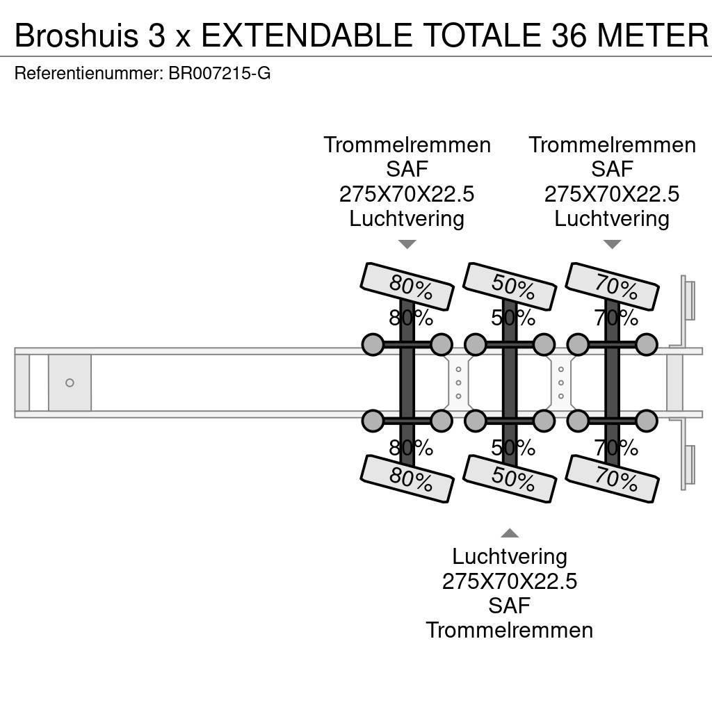 Broshuis 3 x EXTENDABLE TOTALE 36 METER Semirimorchio a pianale
