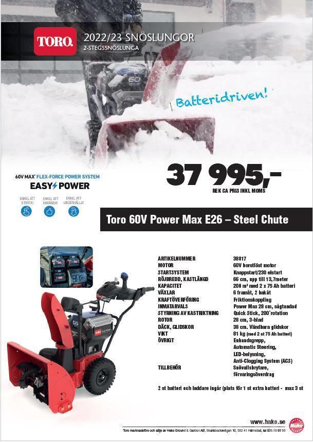 Toro Power Max E26 Batteridriven 2-stegs snöslunga Spazzaneve