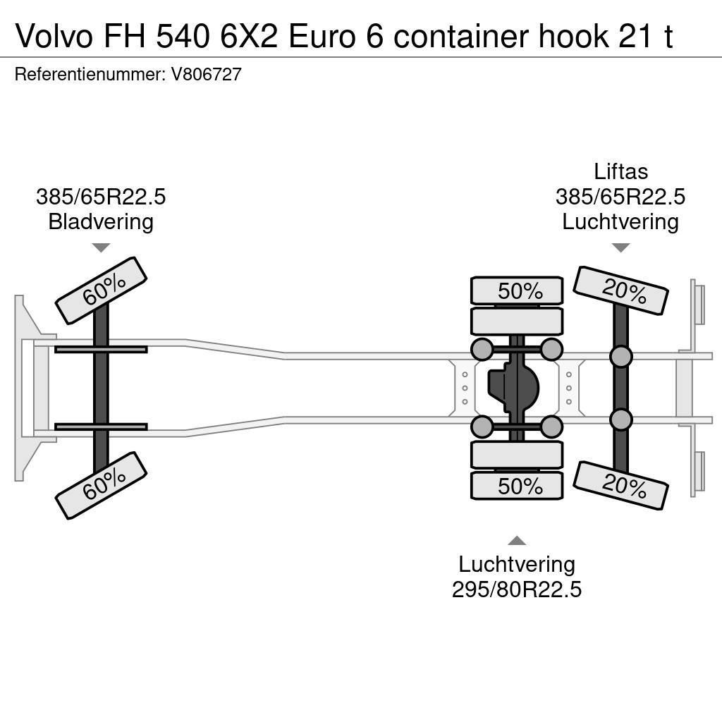 Volvo FH 540 6X2 Euro 6 container hook 21 t Camion con gancio di sollevamento