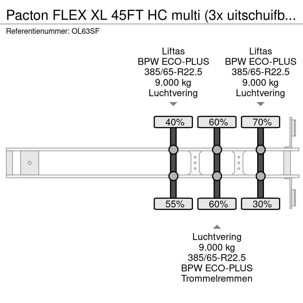 Pacton FLEX XL 45FT HC multi (3x uitschuifbaar), 2x lifta Semirimorchi portacontainer