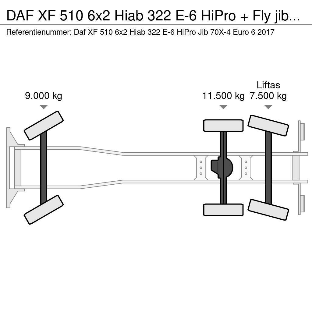 DAF XF 510 6x2 Hiab 322 E-6 HiPro + Fly jib Euro 6 Gru per tutti i terreni