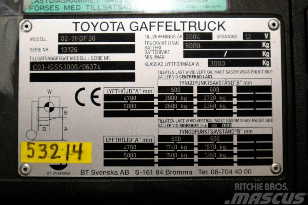 Toyota 7FDF30, 3-tons dieselmotviktstruck med 5m lyftöjd Carrelli elevatori diesel